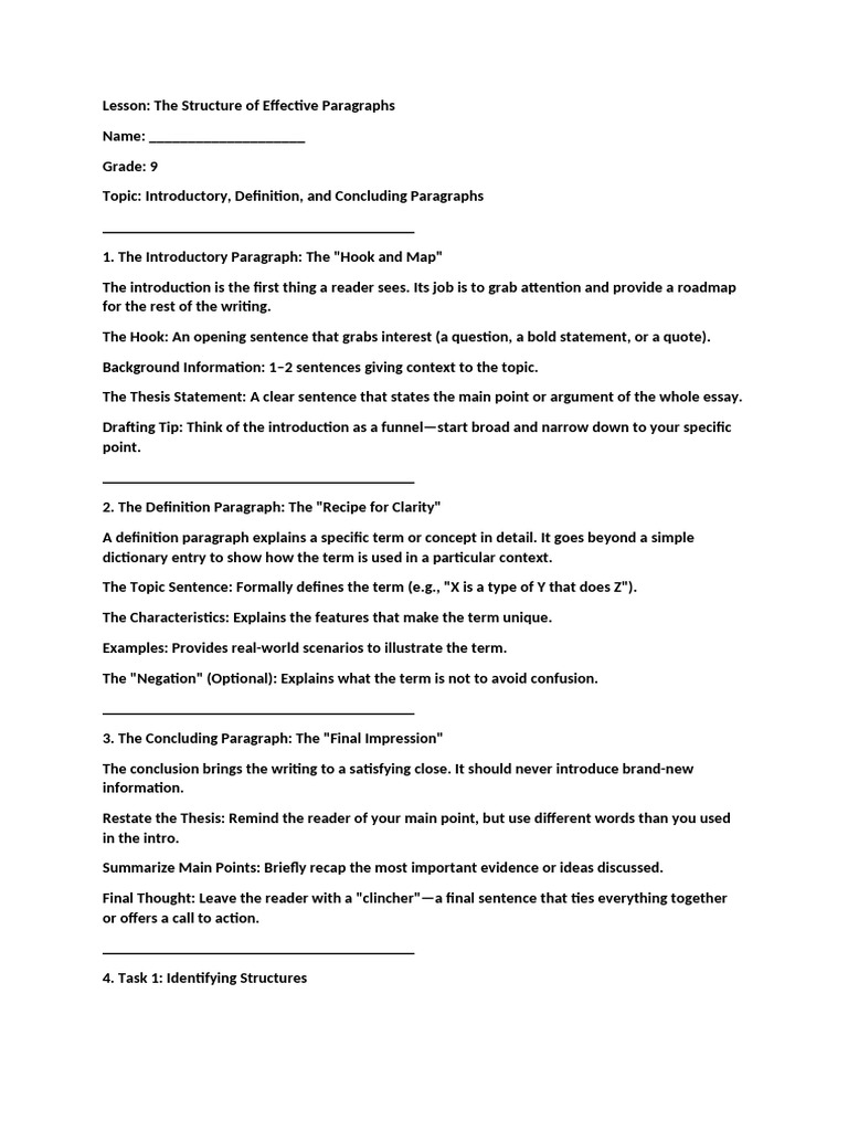 Worksheet Grade 9 Masteringparagraphs | PDF | Essays