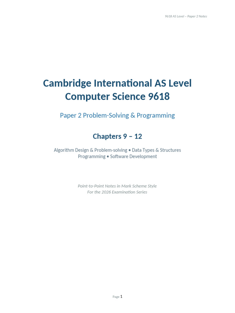 9618 As Notes Paper2 | PDF | Parameter (Computer Programming) | Control ...