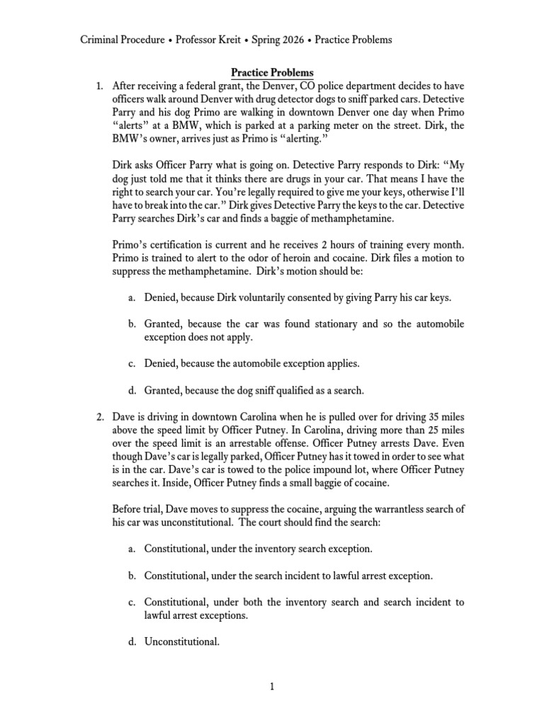 Criminal Procedure PracticeProblems | PDF | Search Warrant | Probable Cause