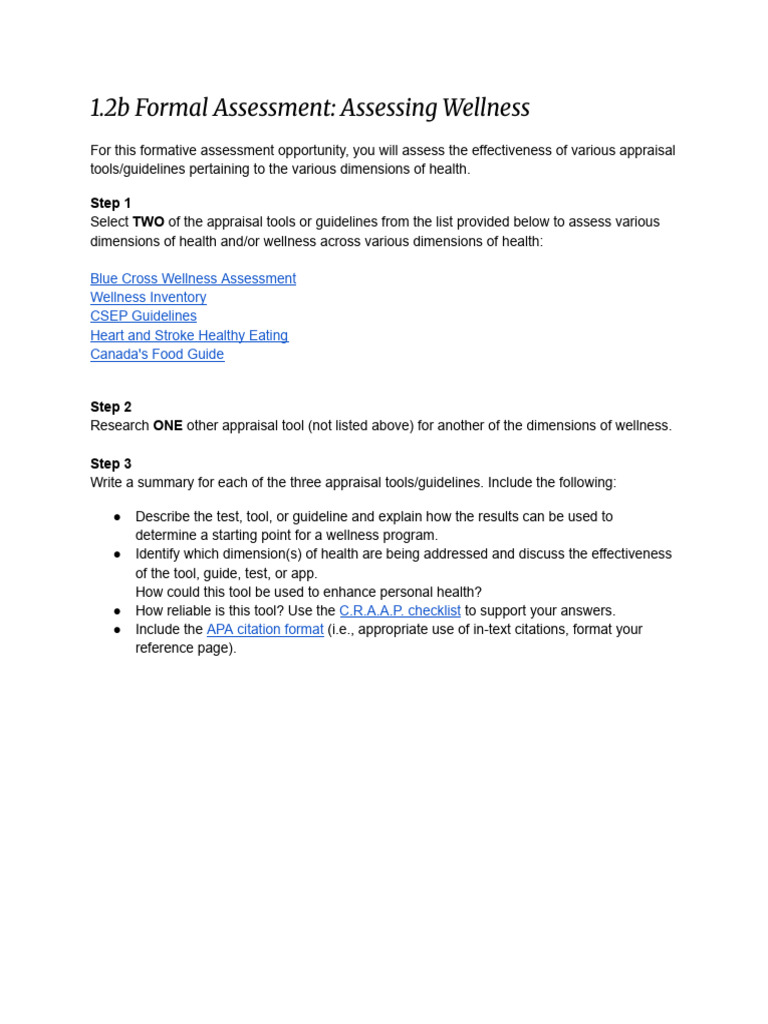 1.2b Formal Assessment_ Assessing Wellness (2) | PDF | Mindfulness ...