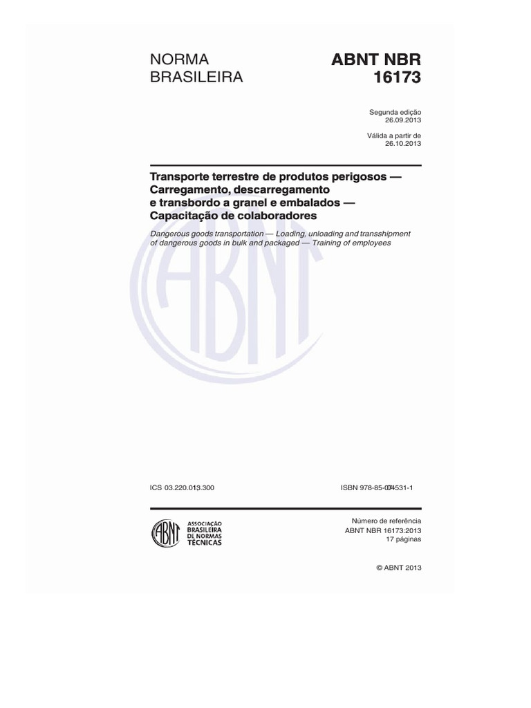 ABNT NBR 16173-2013 Ed 2 | PDF | Transporte terrestre | Transporte