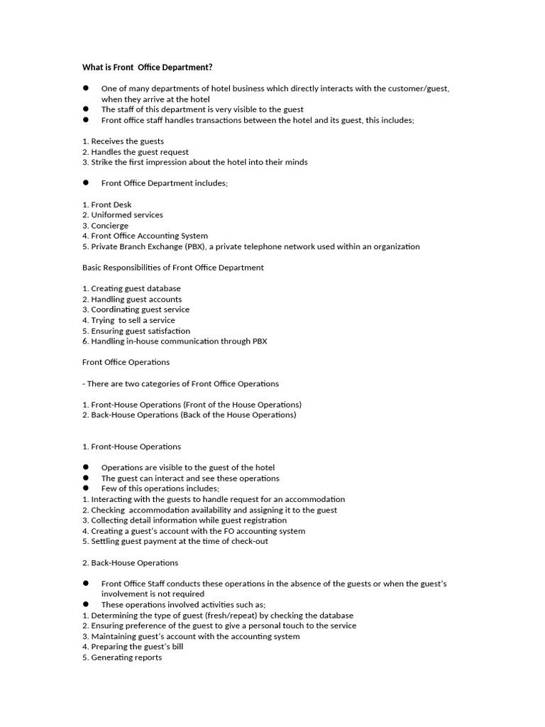What Is Front Office Department | PDF | Business | Economies