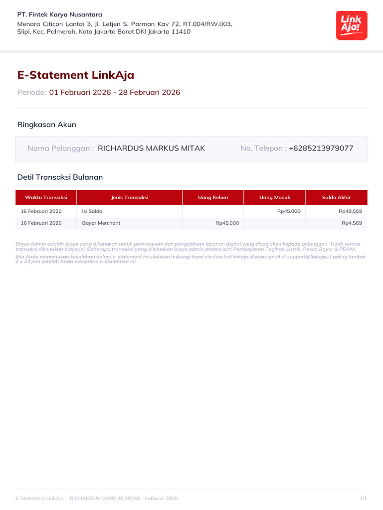 eStatement_6285213979077_Februari_2026 | PDF