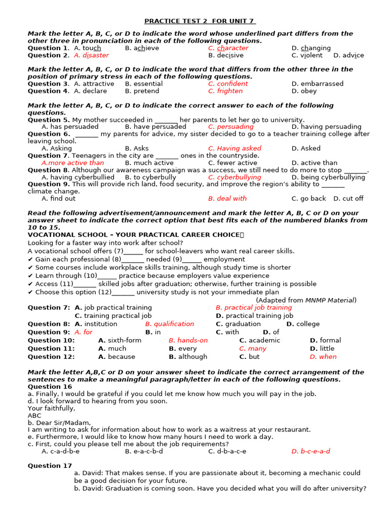 Practice Test Unit 7 2 | PDF | Water Vapor | Water