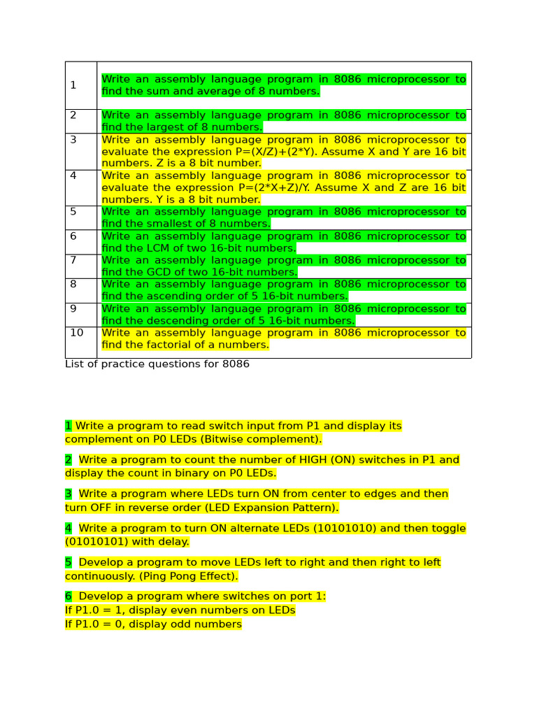 Practice Question for 8086 | PDF