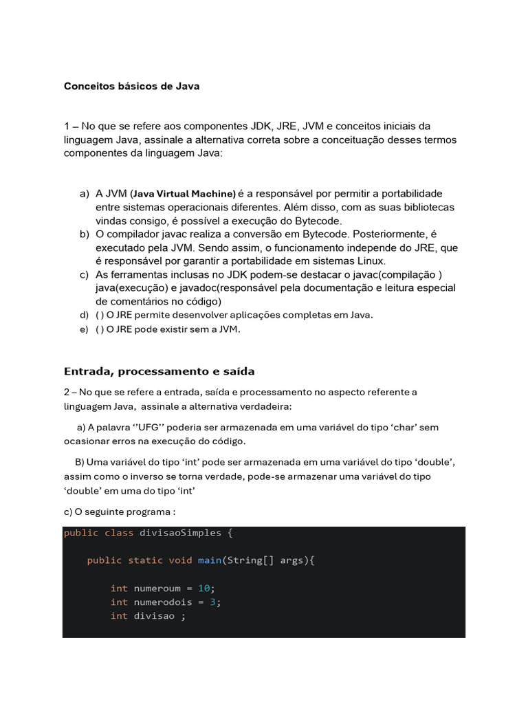 Atividade Questionário POO | PDF | Java (linguagem de programação ...