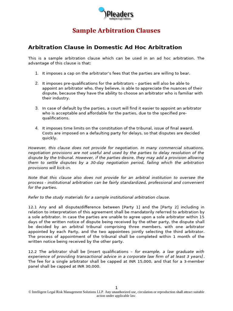 A0 Sample Arbitration Clauses | PDF | Arbitral Tribunal | Arbitration