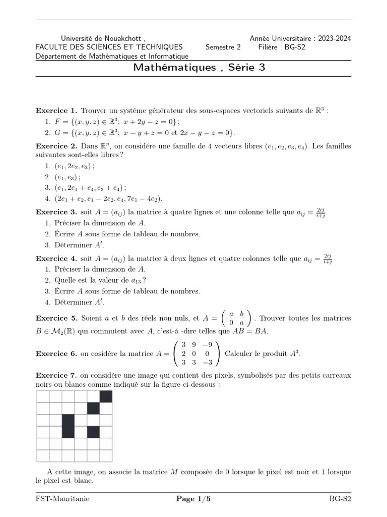 Correction TD3 Math S2 (14 Exercices) - 1 | PDF | Déterminant | Matrice ...