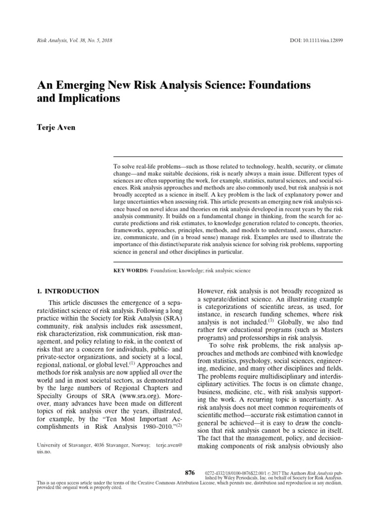 Risk Analysis - 2017 - Aven - An Emerging New Risk Analysis Science ...