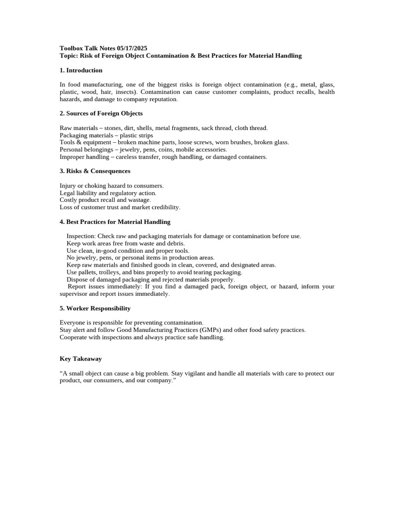 Toolbox Talk Notes 05 | PDF