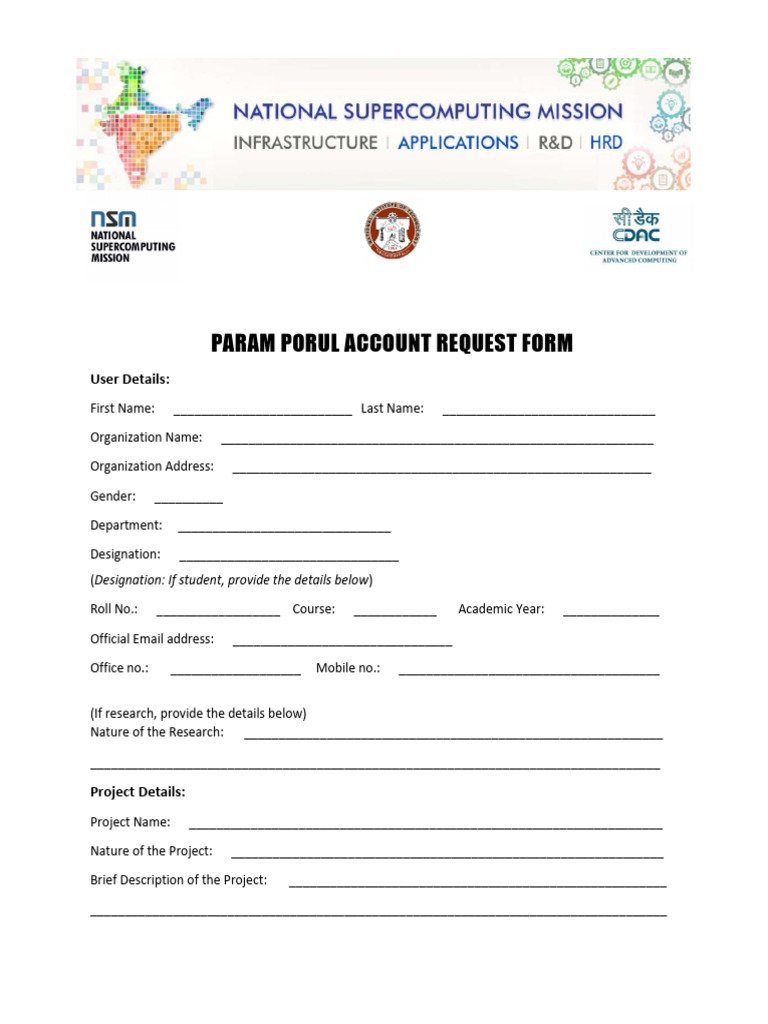 Param Porul User Account Form | PDF | Supercomputer | Computing