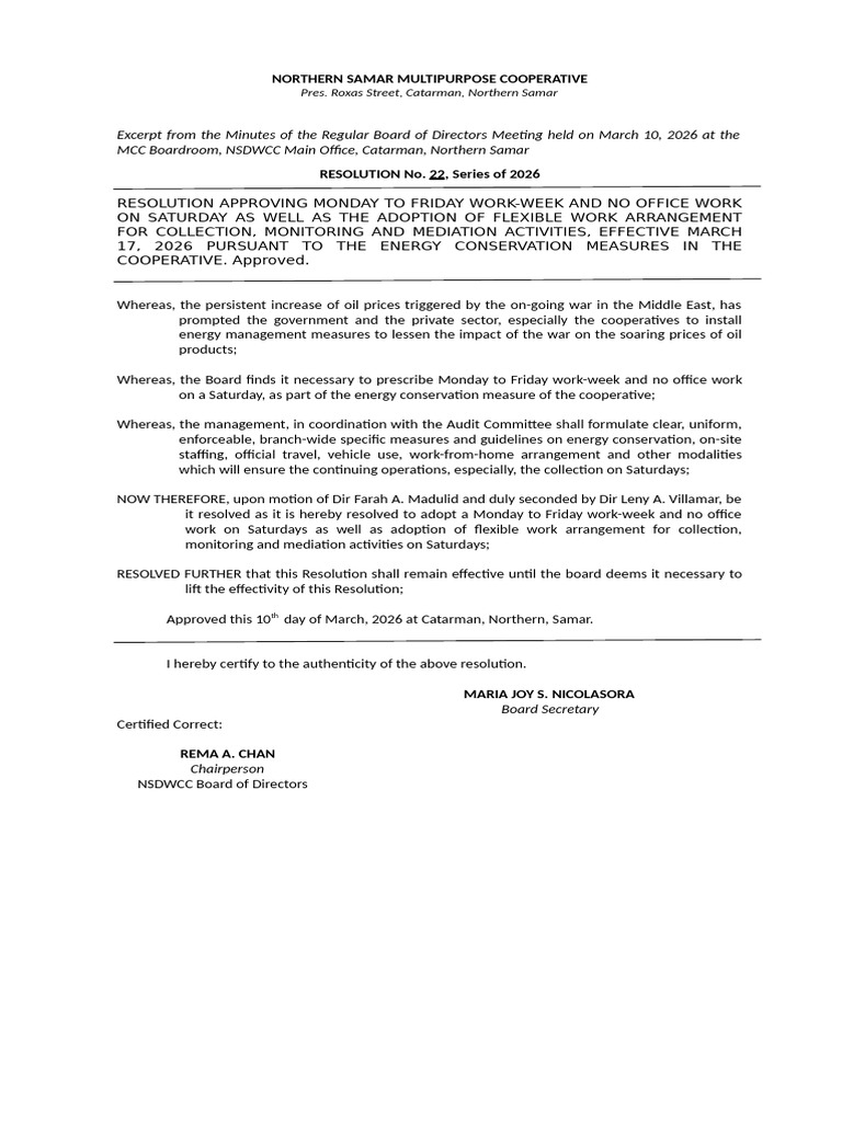 Resolution No Office Saturday | PDF