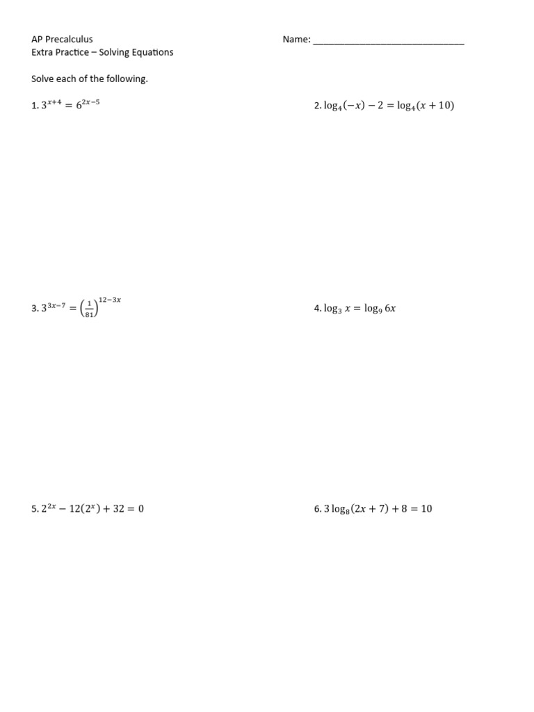 Logarithmic and Exponential Equation Practice | PDF