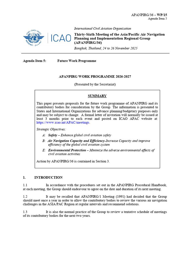 Wp15 Apanpirg Work Programme 2026-2027 | PDF | Aviation | Aviation Safety