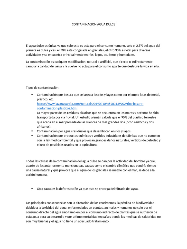 Contaminacion Agua Dulce | PDF | Agua | Contaminación