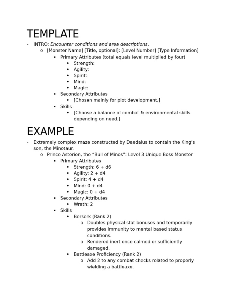 Monster Data Template | PDF