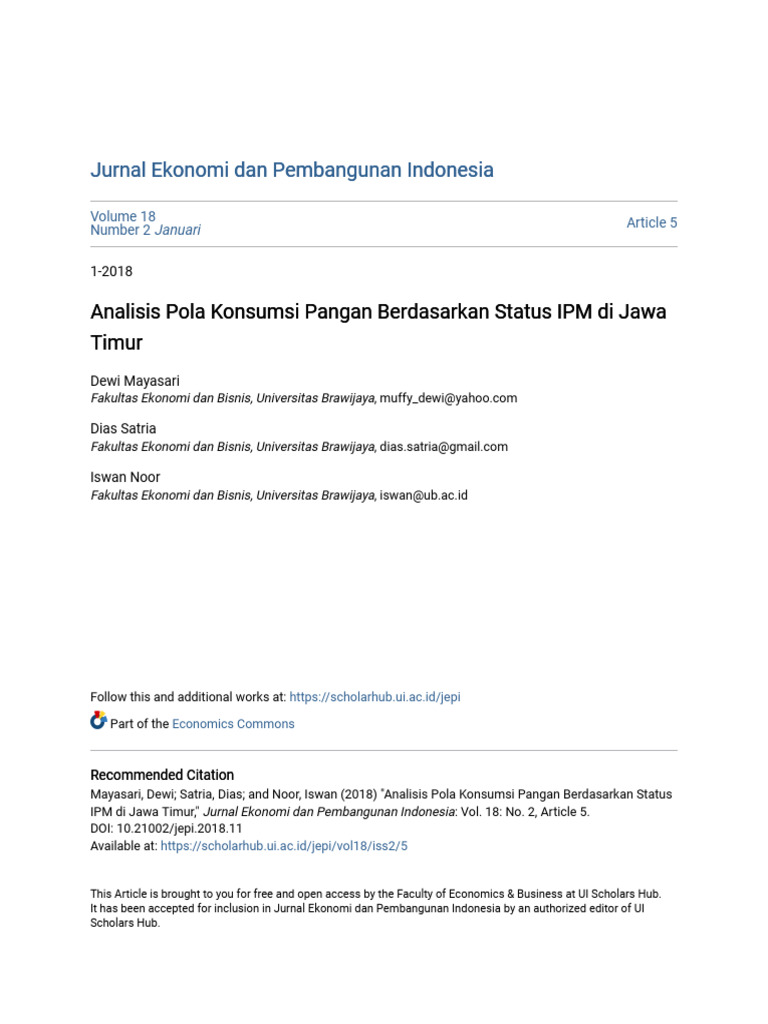 Analisis Pola Konsumsi Pangan Berdasarkan Status IPM Di Jawa Timu | PDF