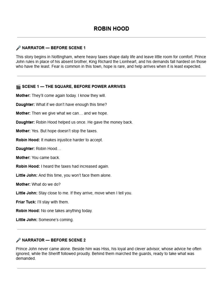 Robin Hood Script Act 1 | PDF | Robin Hood