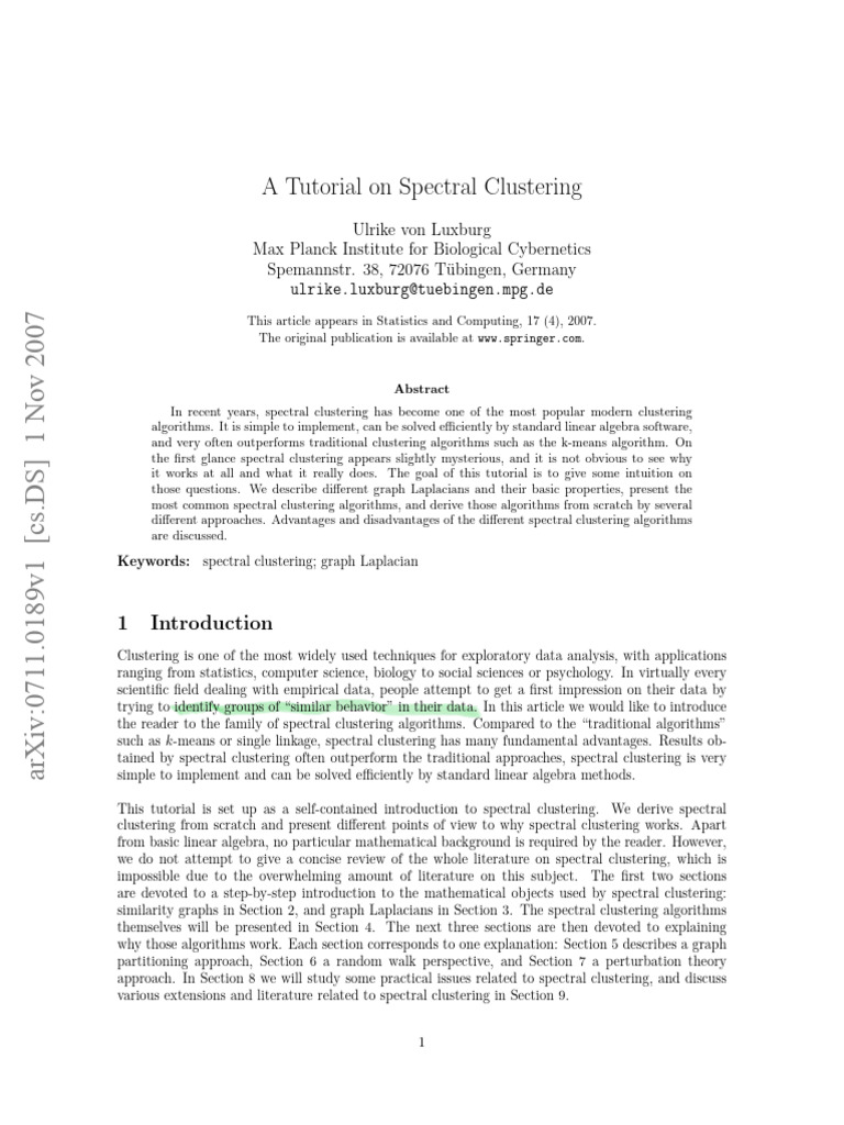 spectral-clustering | PDF | Eigenvalues And Eigenvectors | Matrix ...