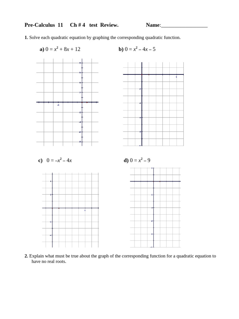Ch 4 Test Review | PDF | Quadratic Equation | Elementary Mathematics