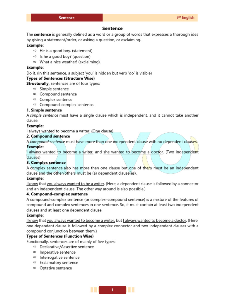 01 - Grammar (Sentence (Structure -Function Wise) | PDF | Sentence ...