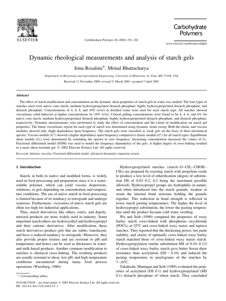 Dynamic Rheology of Starch Gel | PDF | Viscoelasticity | Gel