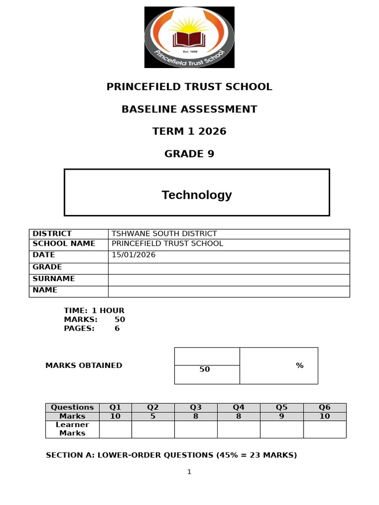 Grade 9 Technology Term 1 Baseline Assessment | PDF