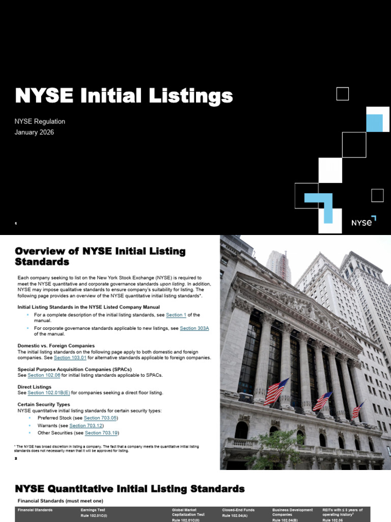 NYSE Initial Listing Standards Summary | PDF | Public Company | New ...