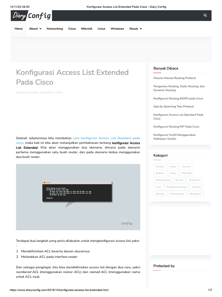 Konfigurasi Access List Extended Pada Cisco - Diary Config | PDF