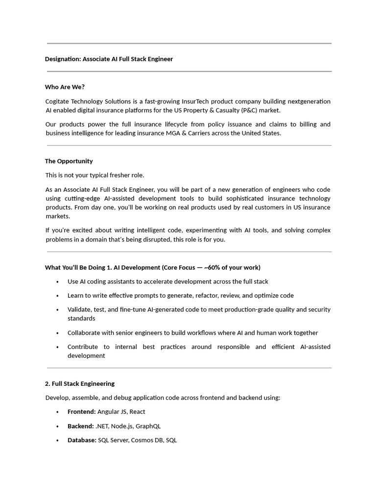 Associate AI Full Stack Engineer - JD.pdf | PDF | Artificial ...