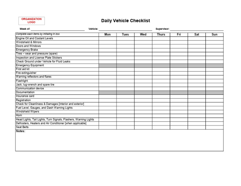 TEMPLATE - Daily Cargo Vehicle Checklist | PDF