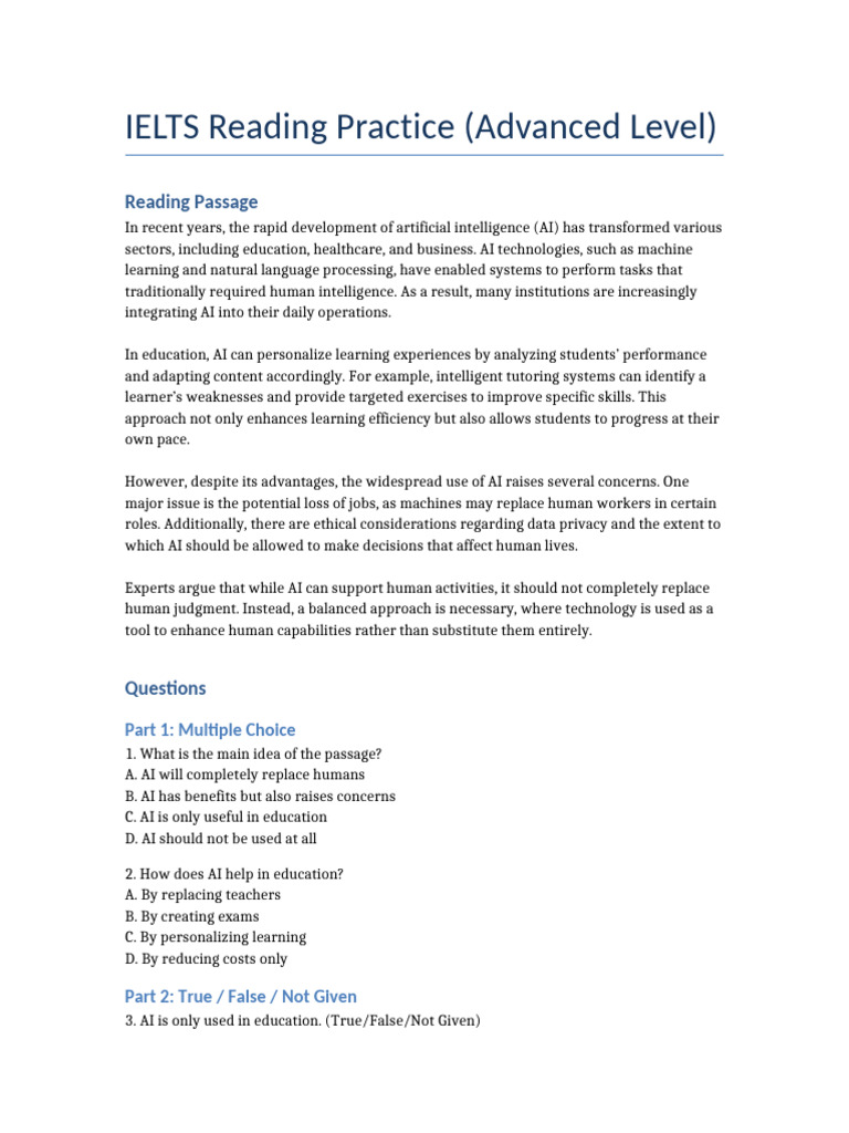 Ielts Reading Practice | PDF