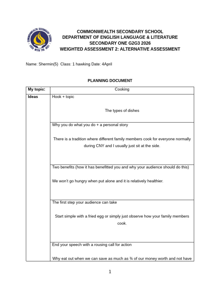 Planning Document (1) Copy | PDF
