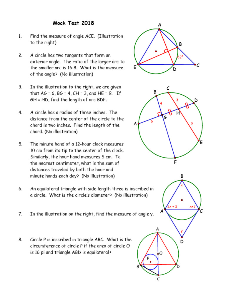Mock Circle Test – Student Edition 2018 | PDF | Circle | Angle