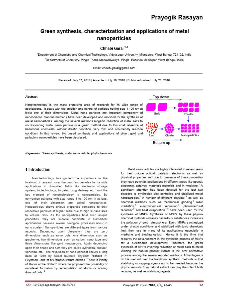 Green Synthesis Characterization and App | PDF | Nanoparticle ...