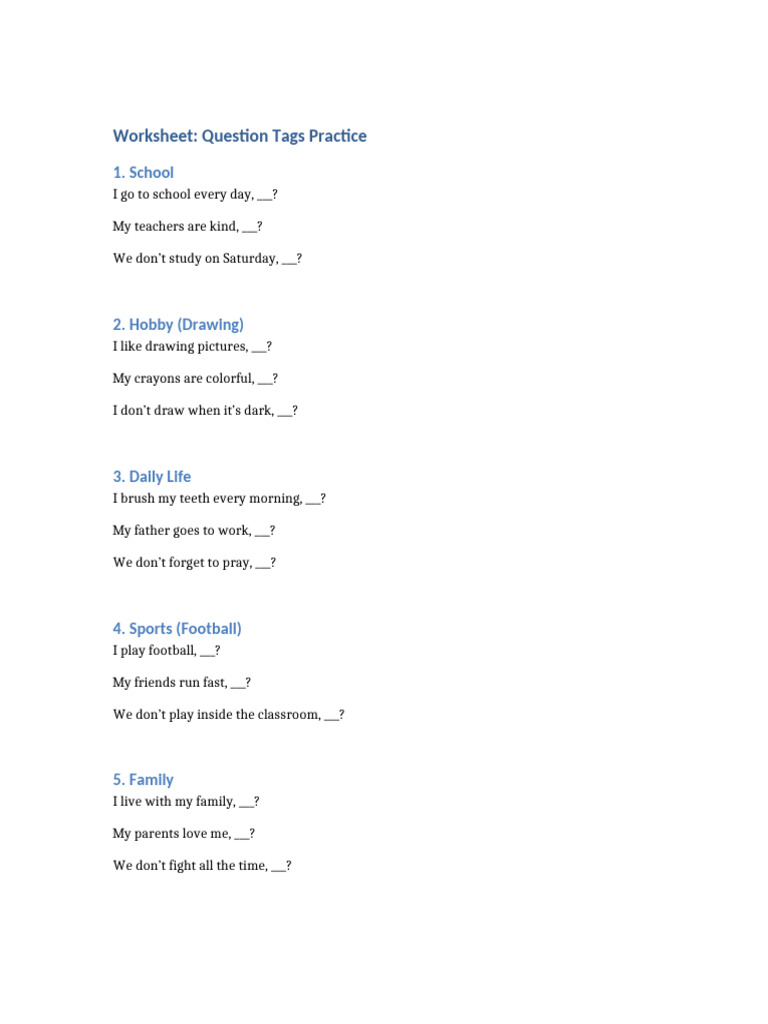 Question Tags Worksheet (1) | PDF