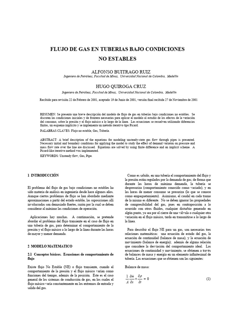 Flujo de Gas Por Tuberias | PDF | Ecuaciones | Gases