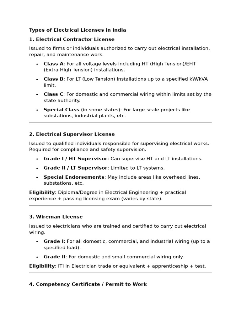 Electrical License Types | PDF