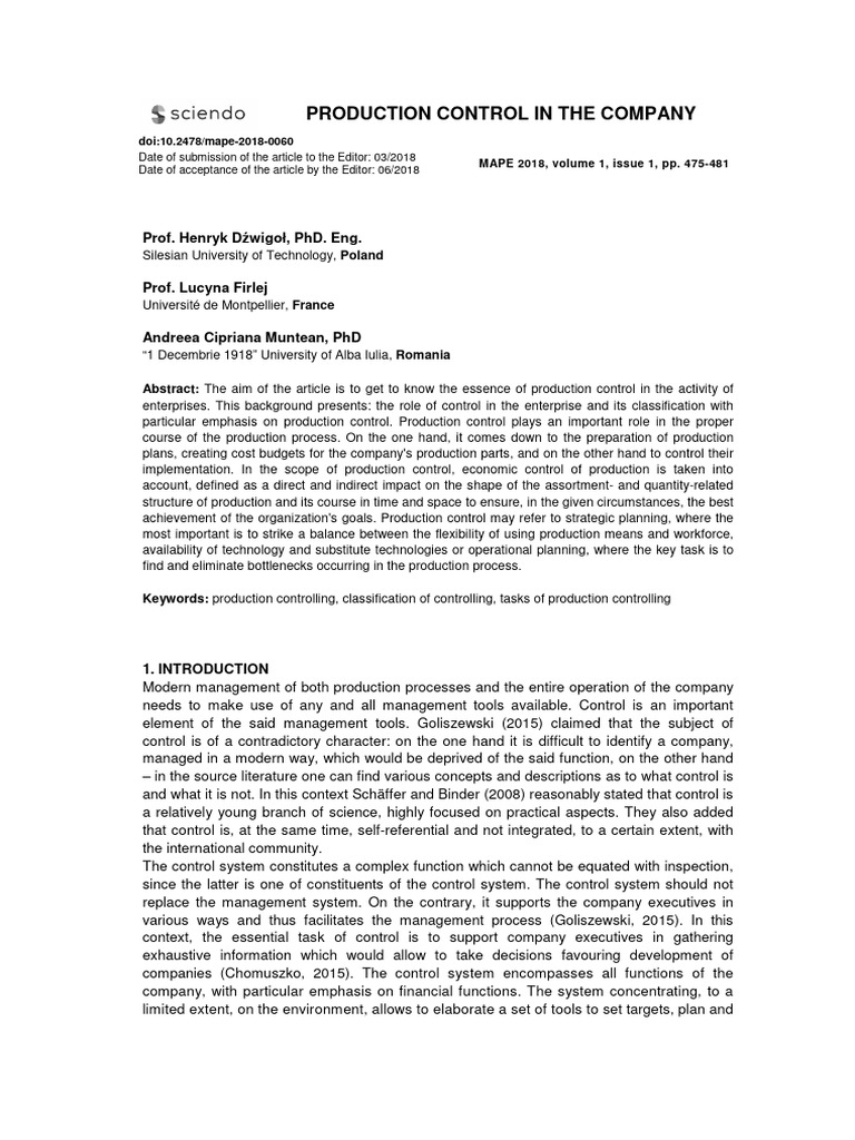 Production_Control_in_the_Company | PDF | Logistics | Mind