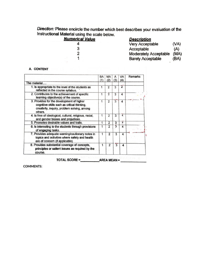 IM Evaluation Sheet for Worksheet | PDF