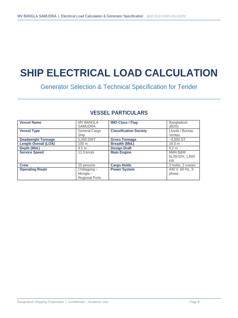 Ship Electrical Specification | PDF | Tonnage | Shipping