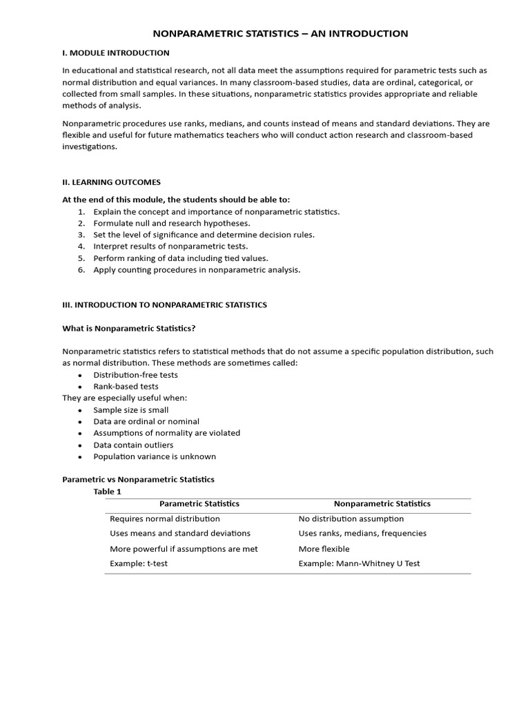 Module 1. Intorduction to Nonparametric Statistics | PDF | Statistics ...