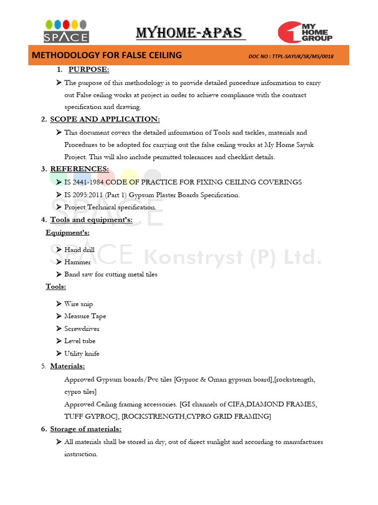 Methodology for False Ceiling | PDF | Drywall | Building Engineering