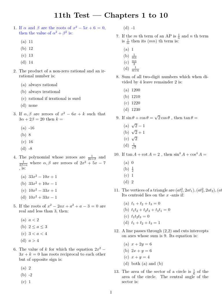 11th test chapter 1 to 10_2026-04-08_192059 (2) | PDF | Circle | Angle