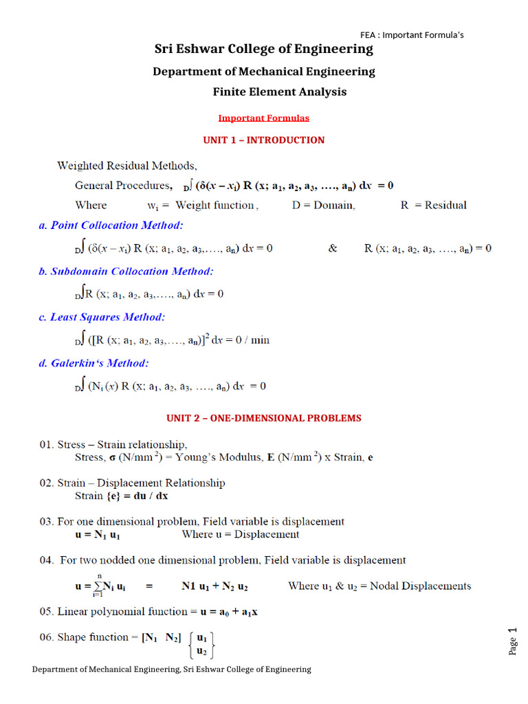 FEA Formula Sheets | PDF | Finite Element Method | Mechanical Engineering