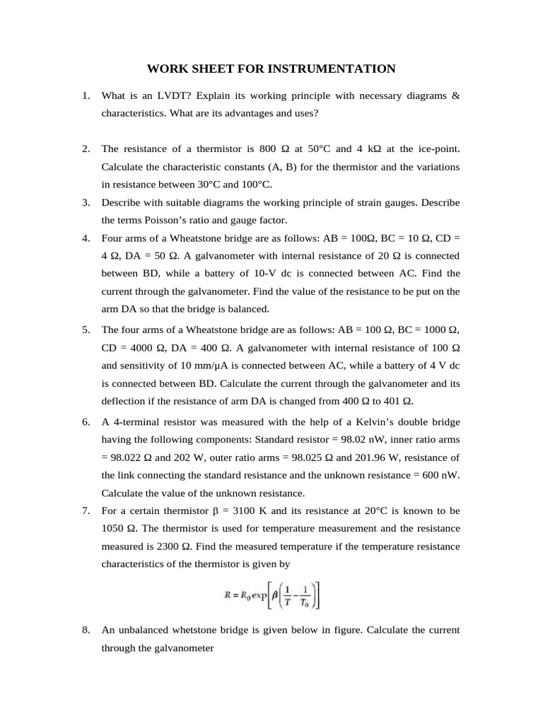 Work Sheet for Instrumentation | PDF