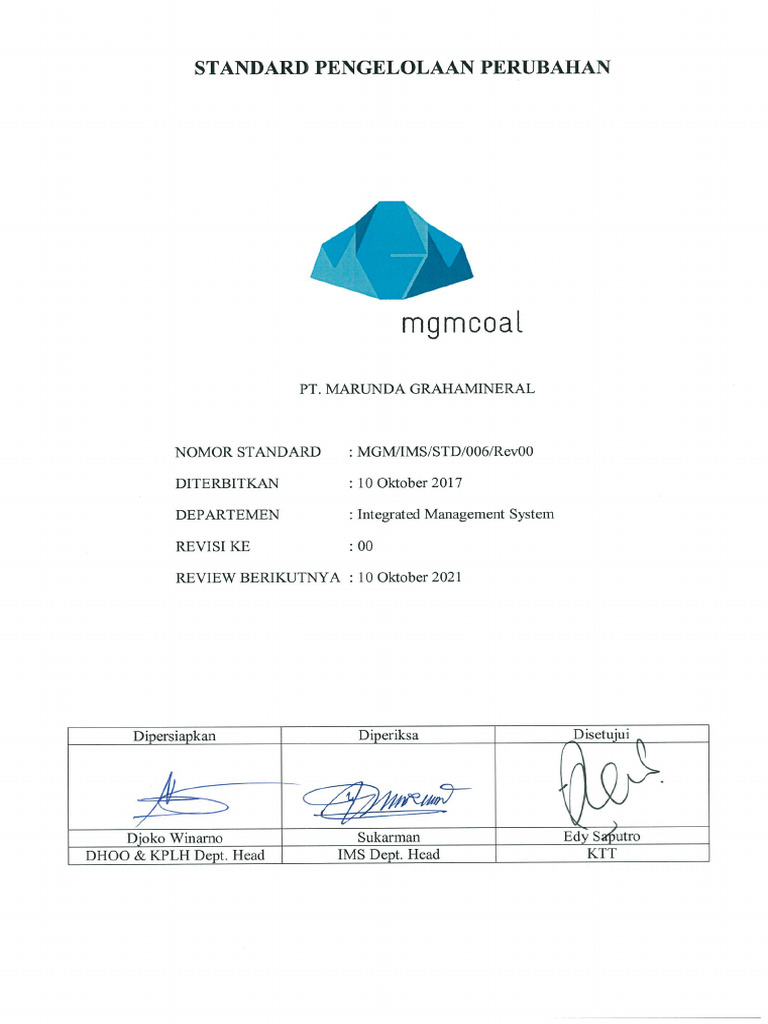 MGM IMS STD 006 REV.00 Pengelolaan Perubahan | PDF