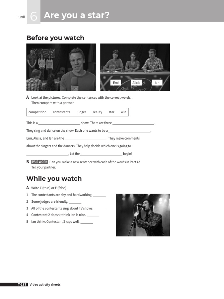 Four Corners Level 2 Unit 6 Are You a Star Video Activity Sheets | PDF