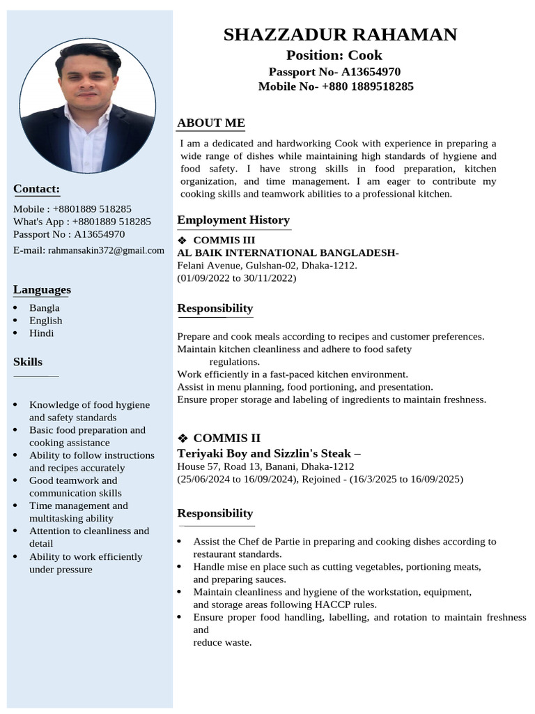 1 Page Standard Formate 01889518285 | PDF | Chef | Kitchen