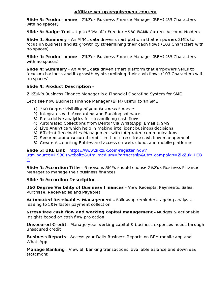 Affiliate Set Up Requirement Sheet | PDF